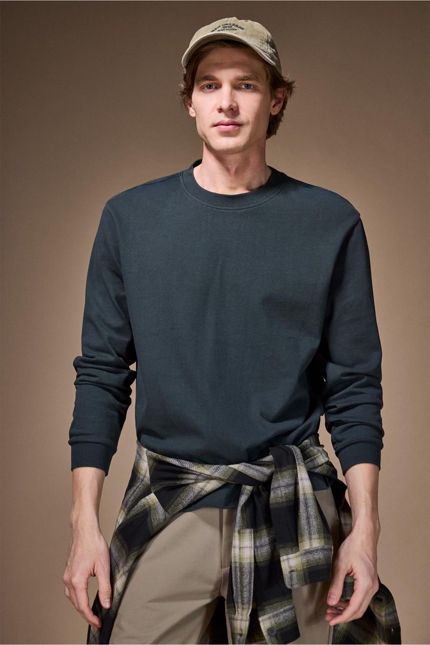 Erkek Koyu Yeşil %100 Pamuk Uzun Kollu Body