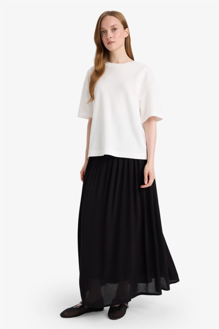 Kadın Siyah A Kesim Krinkıl Kumaş Siyah Maxi Etek