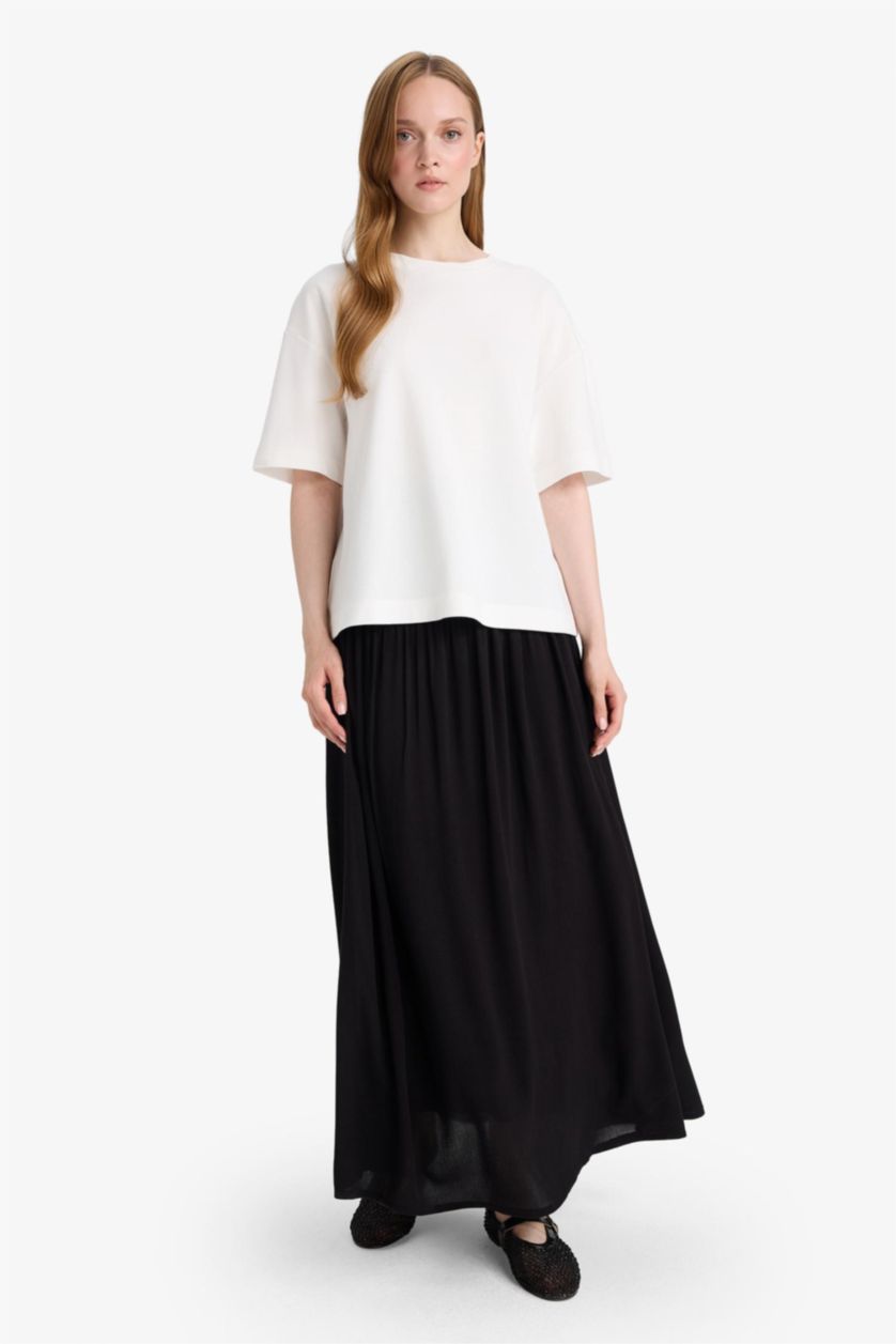 Kadın Siyah A Kesim Krinkıl Kumaş Siyah Maxi Etek