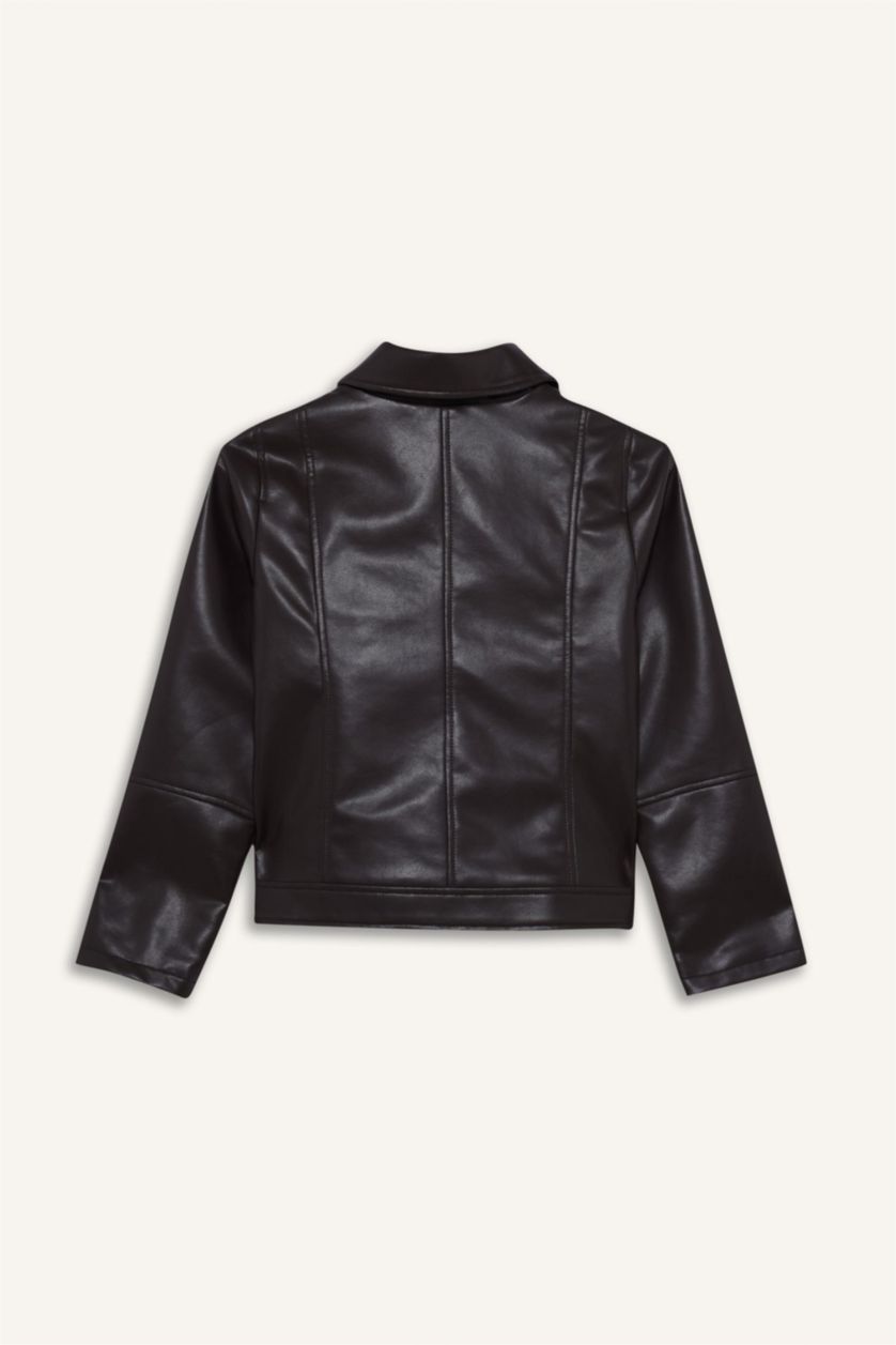 Kız Çocuk - Genç Kız Siyah Suni Deri Ceket Kız Çocuk