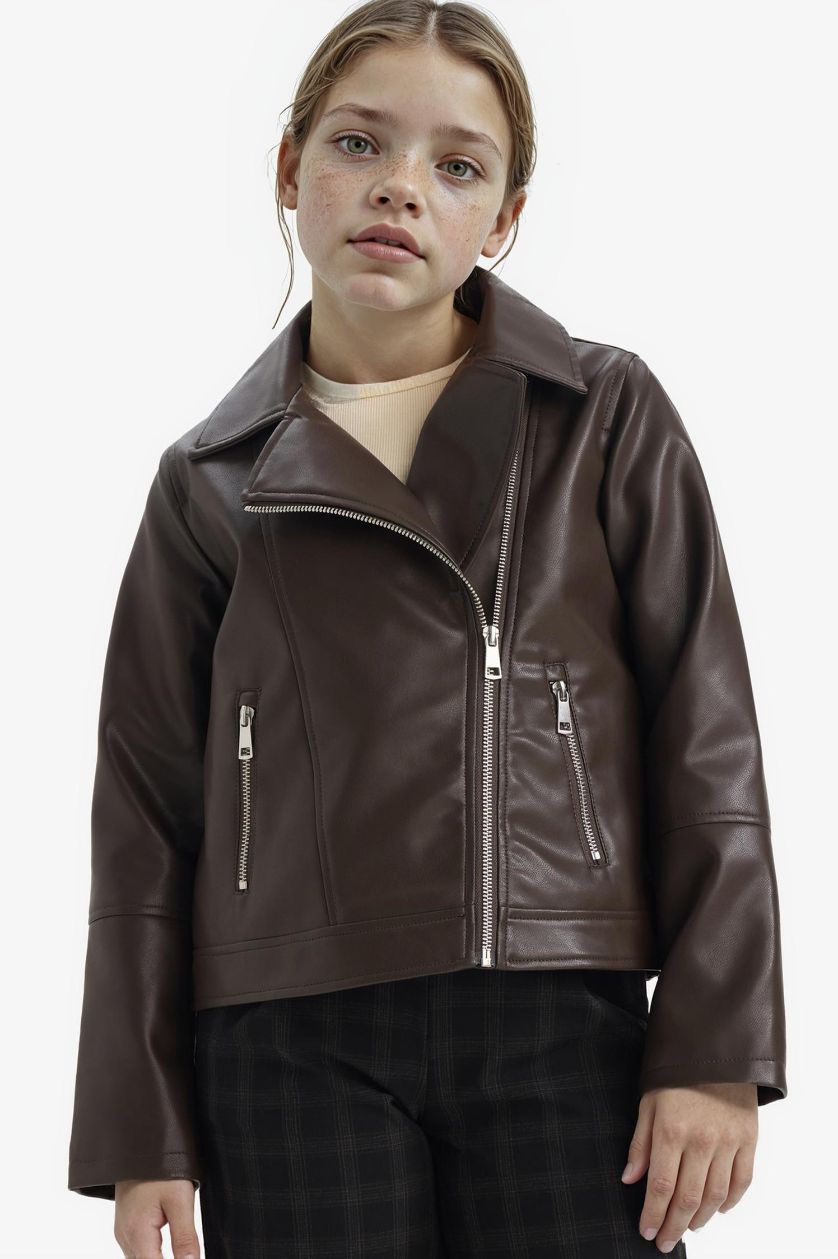 Girls & Teens Brown Girl Faux Leather Jacket