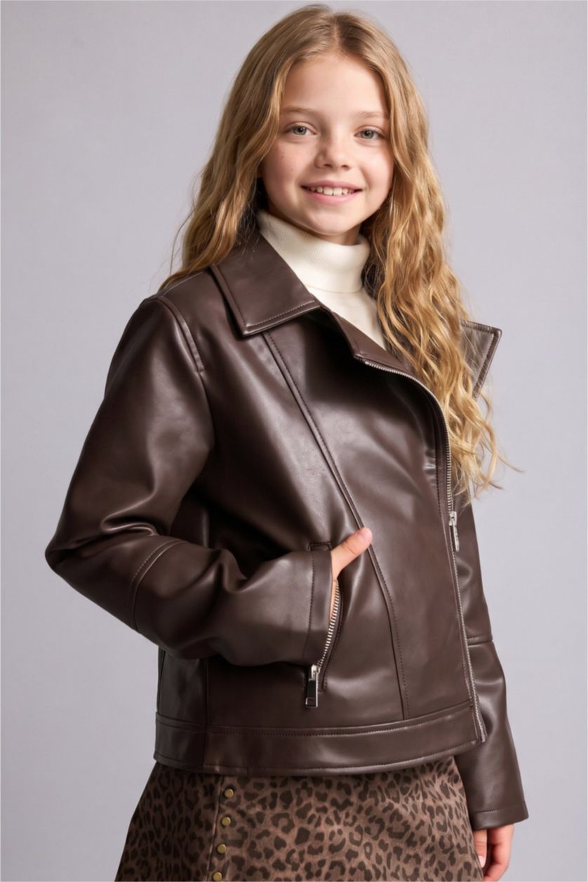 Young Girls - Teen Girls Brown Girl Faux Leather Jacket