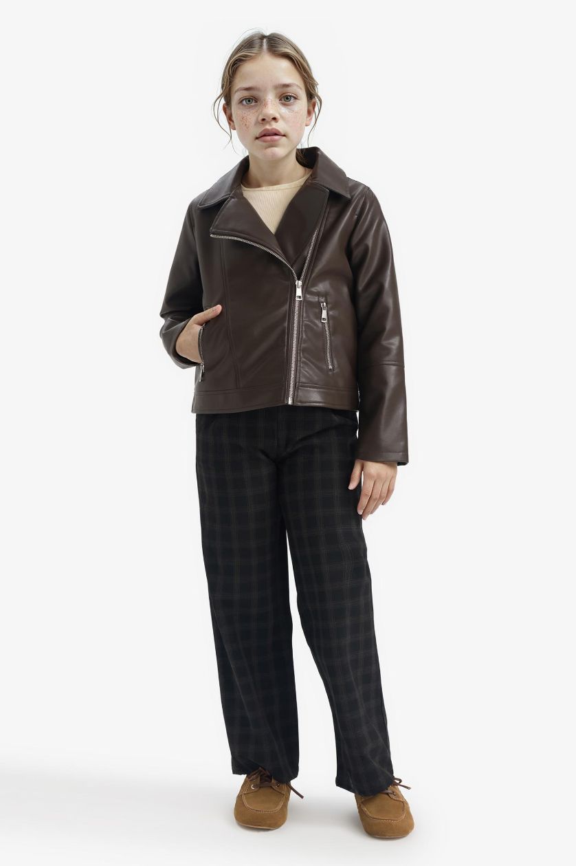 Girls & Teens Brown Girl Faux Leather Jacket