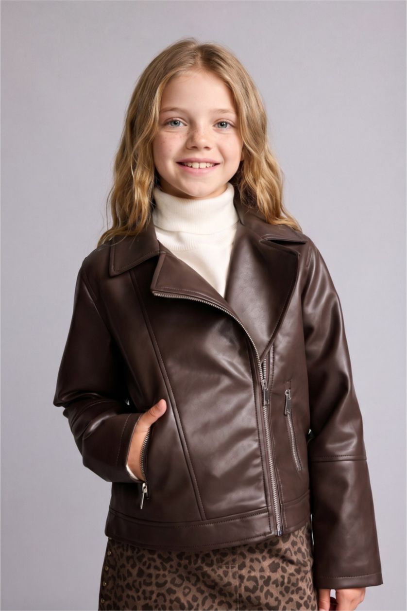 Young Girls - Teen Girls Brown Girl Faux Leather Jacket