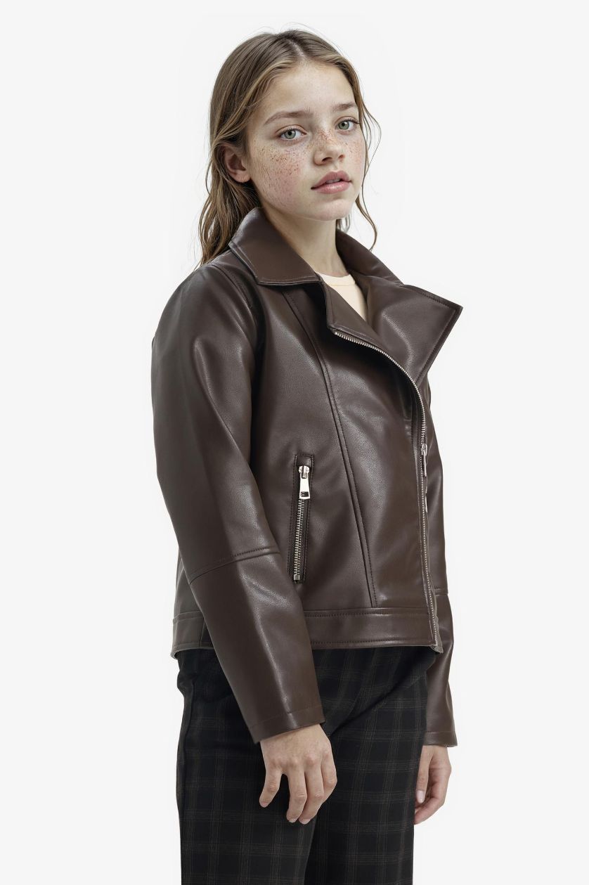 Girls & Teens Brown Girl Faux Leather Jacket