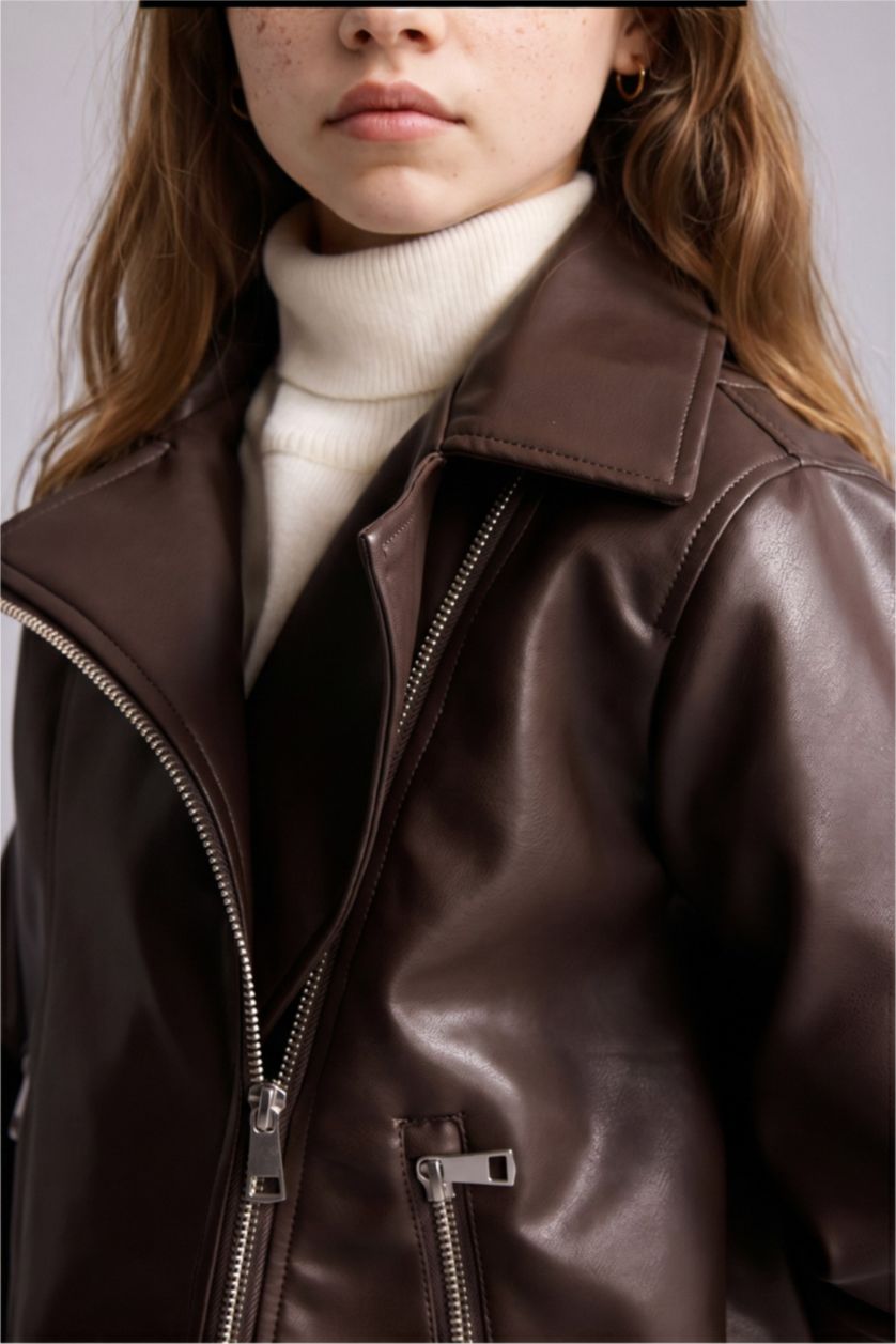 Young Girls - Teen Girls Brown Girl Faux Leather Jacket