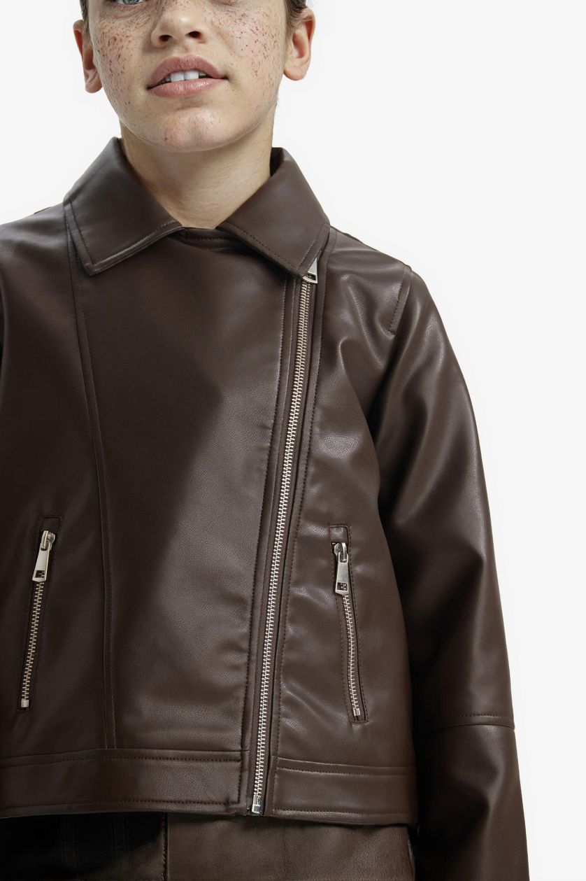 Girls & Teens Brown Girl Faux Leather Jacket