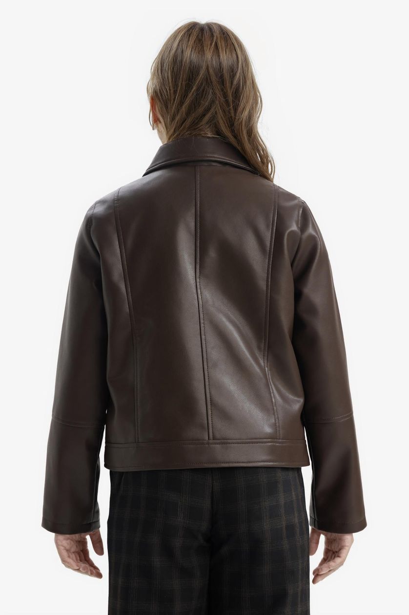 Girls & Teens Brown Girl Faux Leather Jacket