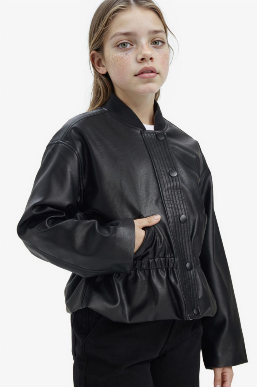 Girls & Teens Black Girl College Collar Bomber Jacket