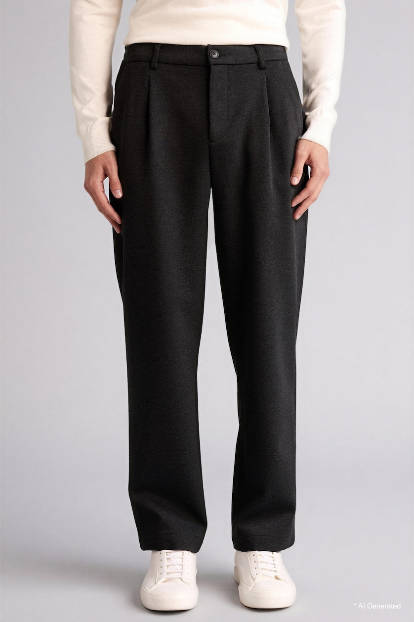 Men Anthracite Melange Baggy Fit Trousers