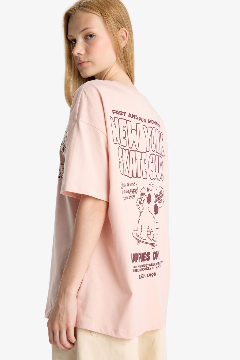 FEMME Bordeaux Clair T-shirt oversize à manches courtes avec imprimé au dos