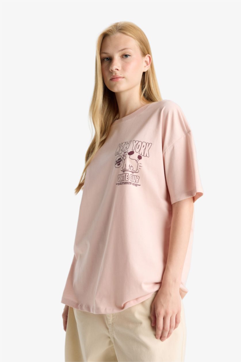 FEMME Bordeaux Clair T-shirt oversize à manches courtes avec imprimé au dos