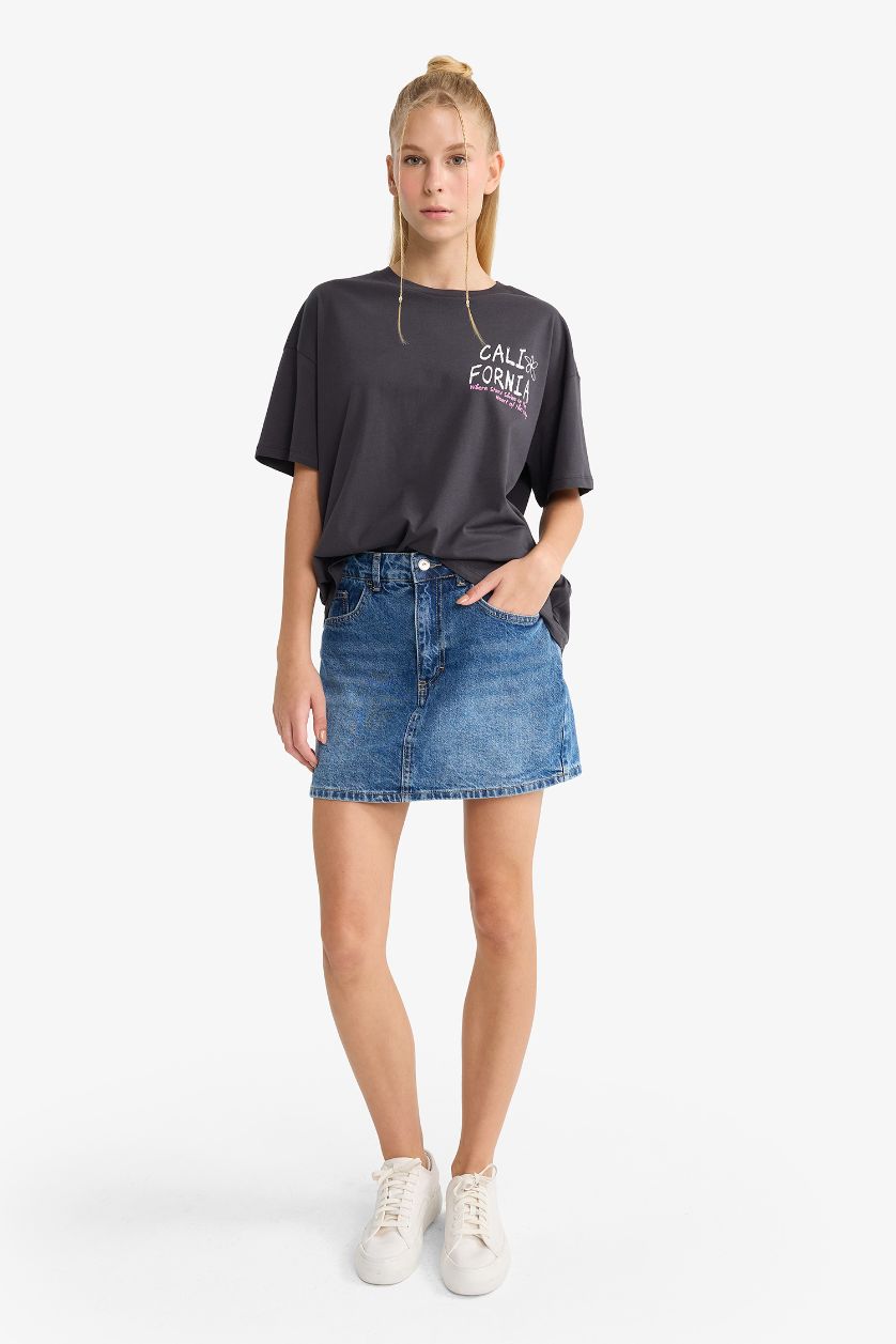 FEMME Anthracite T-shirt Oversize imprimé au dos à col rond et manches courtes