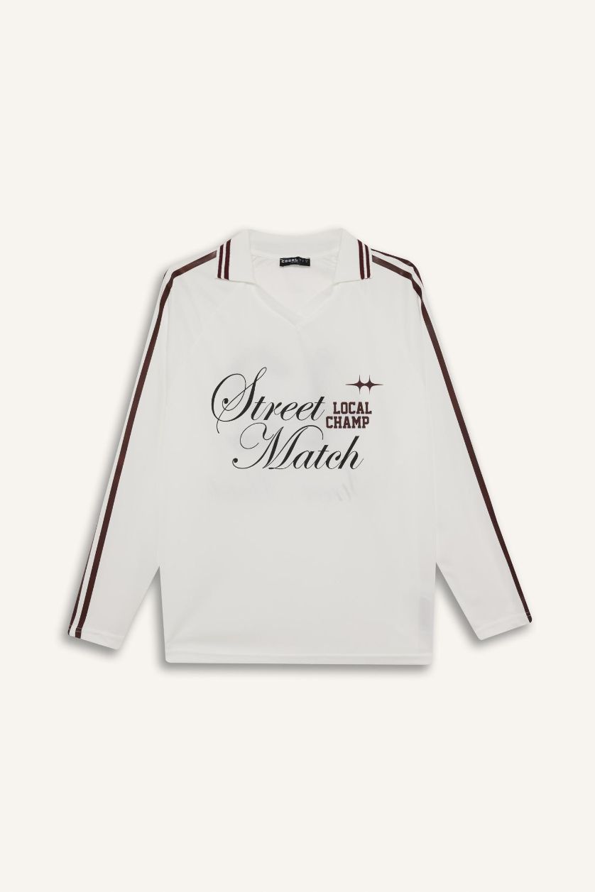 Женщины Кремовый Оверсайз футболка поло с длинными рукавами