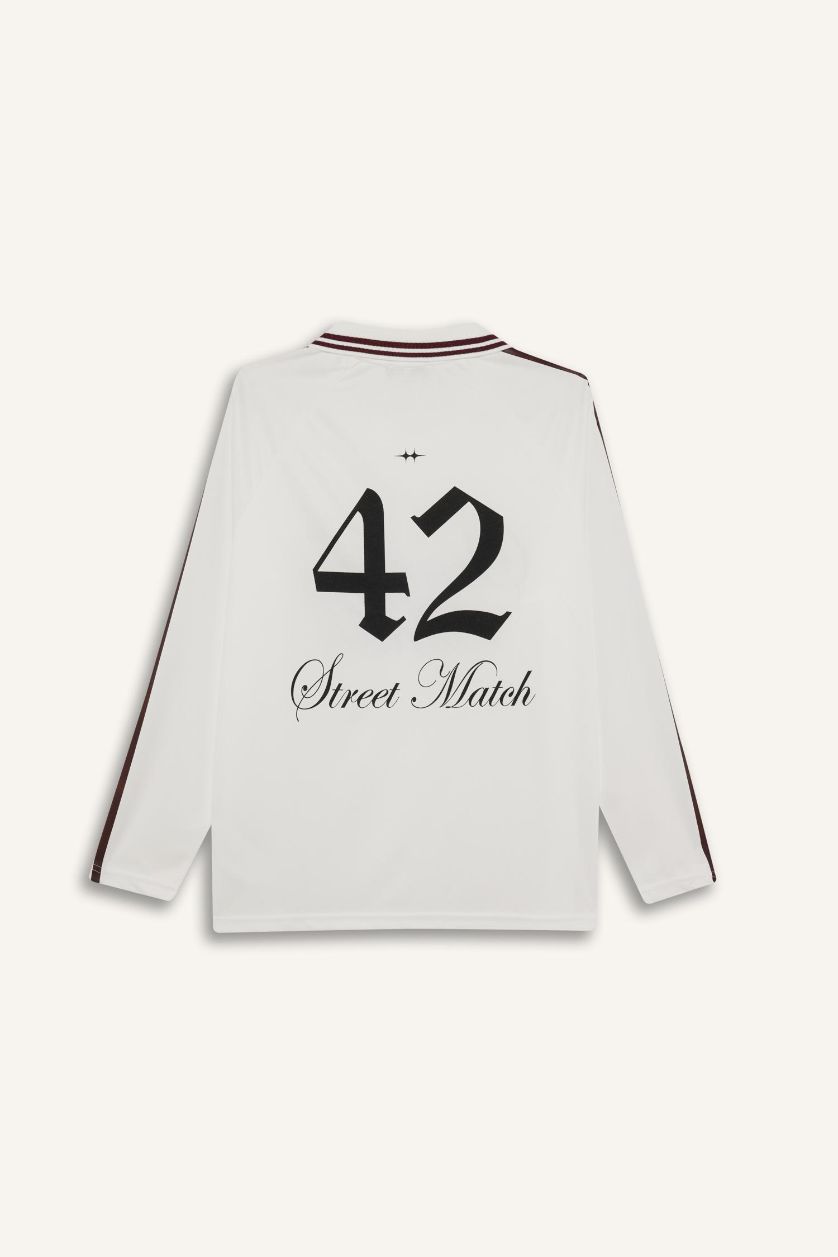 Женщины Кремовый Оверсайз футболка поло с длинными рукавами