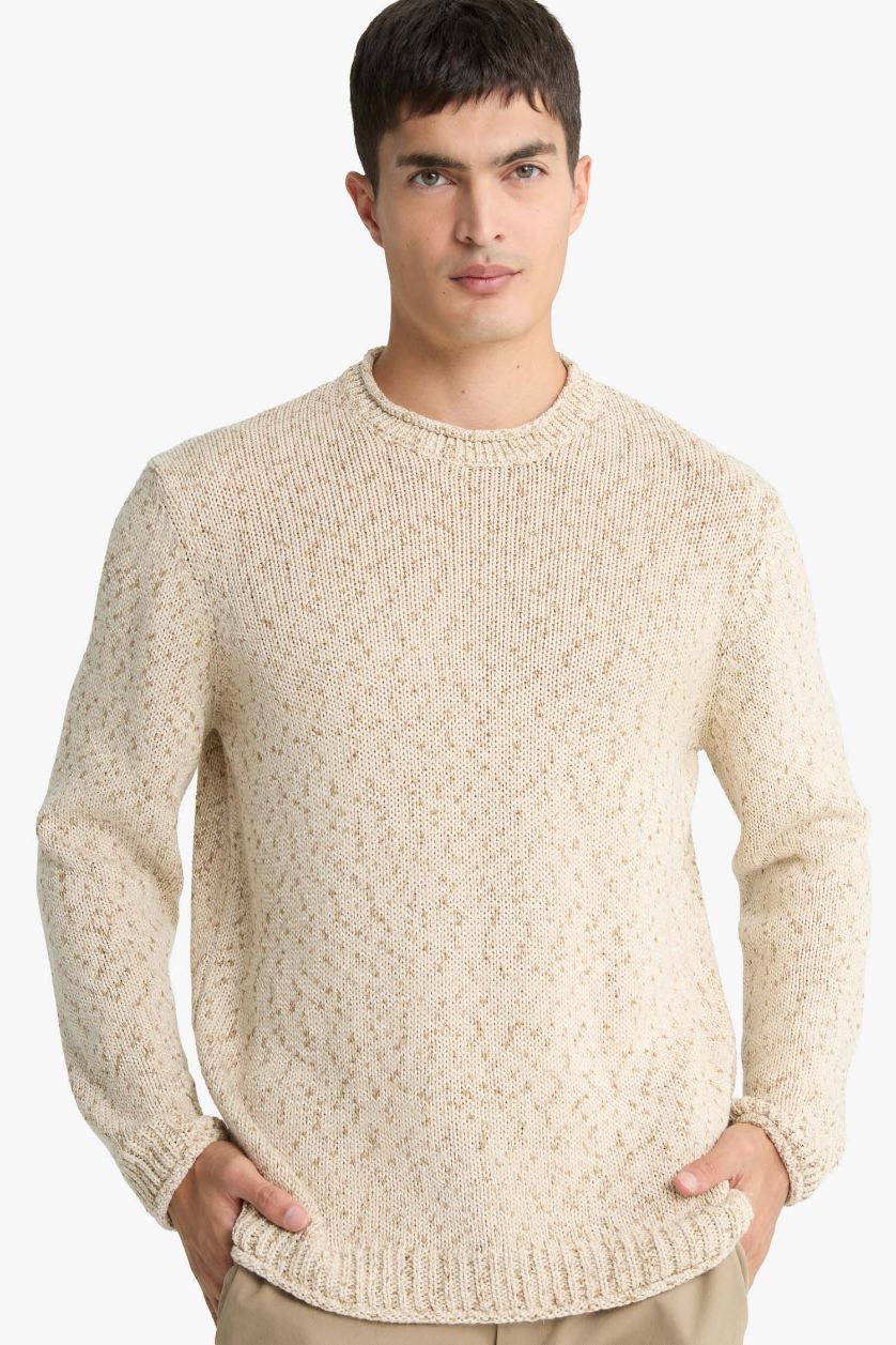 رجال بيج فاتح بلوز تريكو قصة عادية بياخة مستديرة