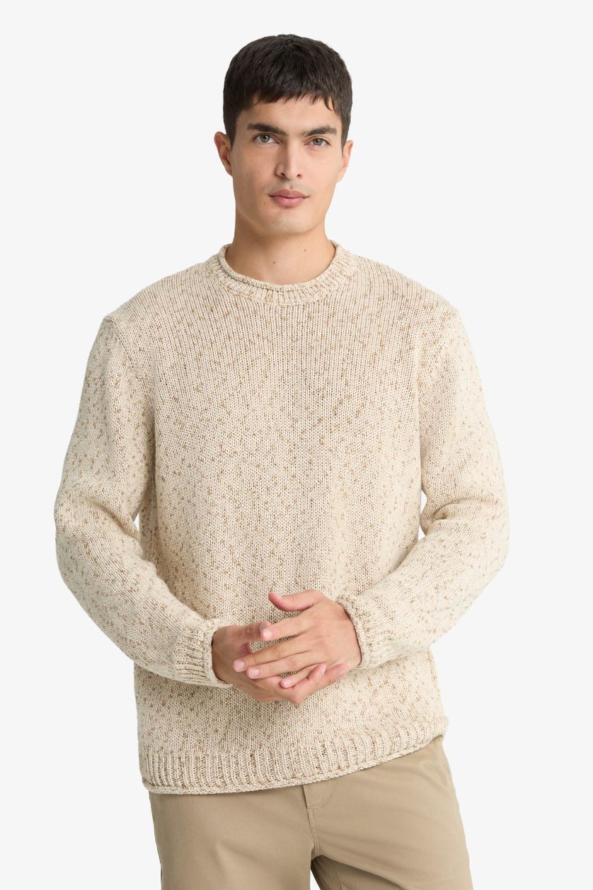 رجال بيج فاتح بلوز تريكو قصة عادية بياخة مستديرة