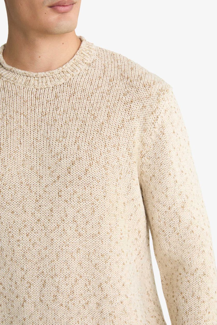 رجال بيج فاتح بلوز تريكو قصة عادية بياخة مستديرة