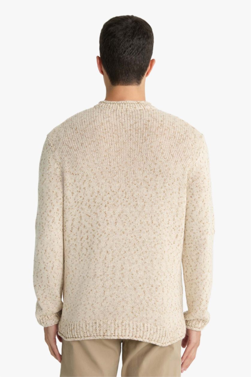 رجال بيج فاتح بلوز تريكو قصة عادية بياخة مستديرة