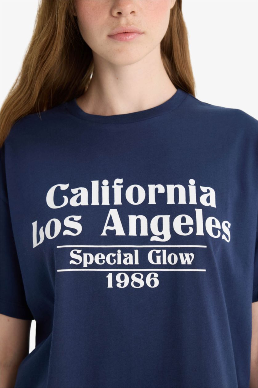 Woman NAVY Oversize Fit Crew Neck Printed T-Shirt