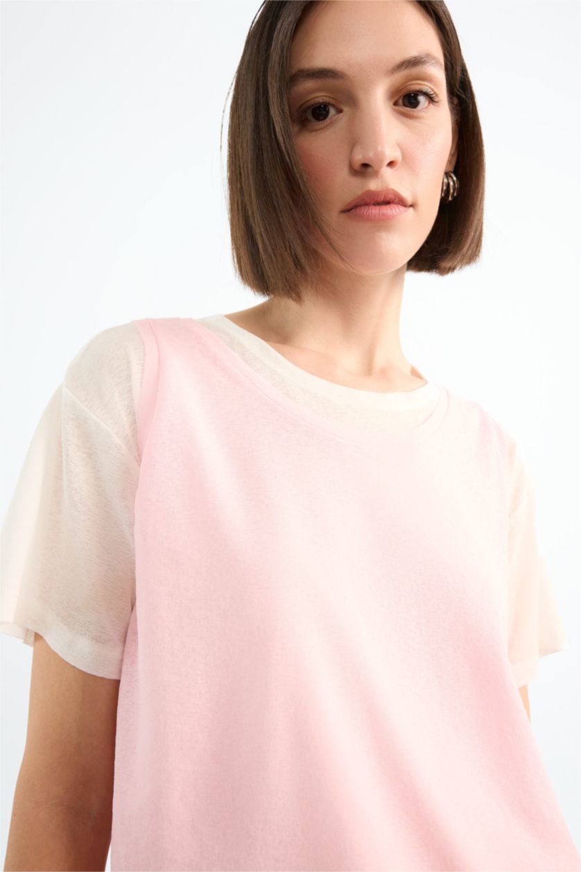 Woman Pink Oversize Fit Short Sleeve 2 Piece T-Shirt