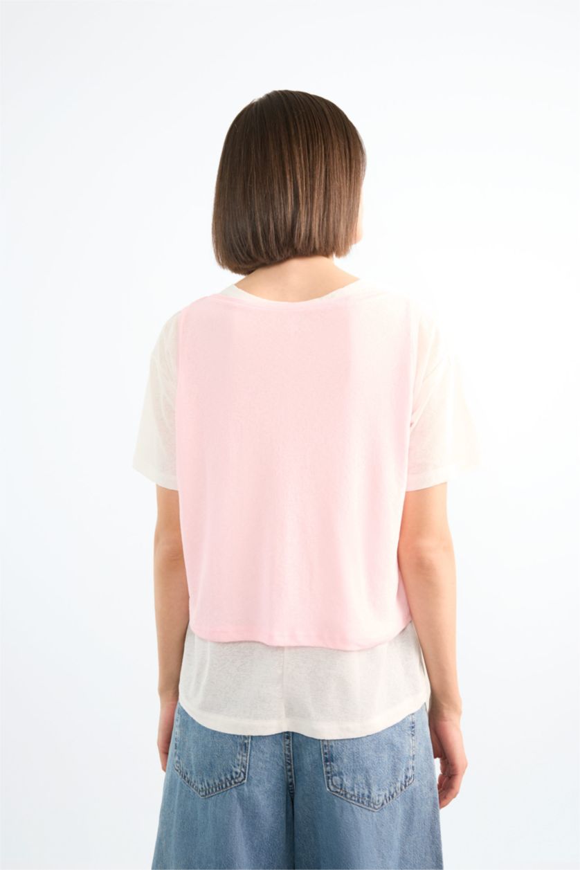Woman Pink Oversize Fit Short Sleeve 2 Piece T-Shirt