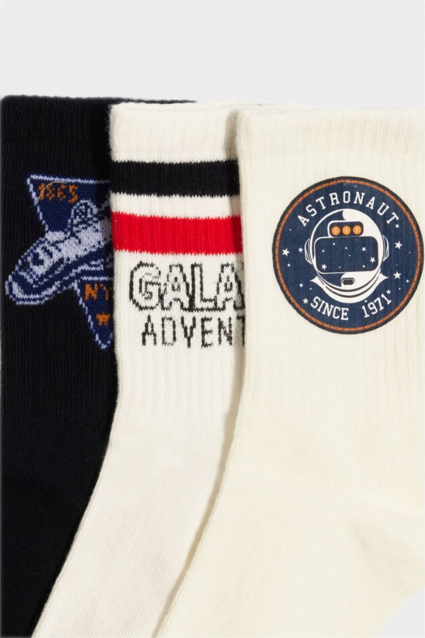 GARÇONS Blanc Lot de 3 paires de Chaussettes longues en coton imprimées pour garçon