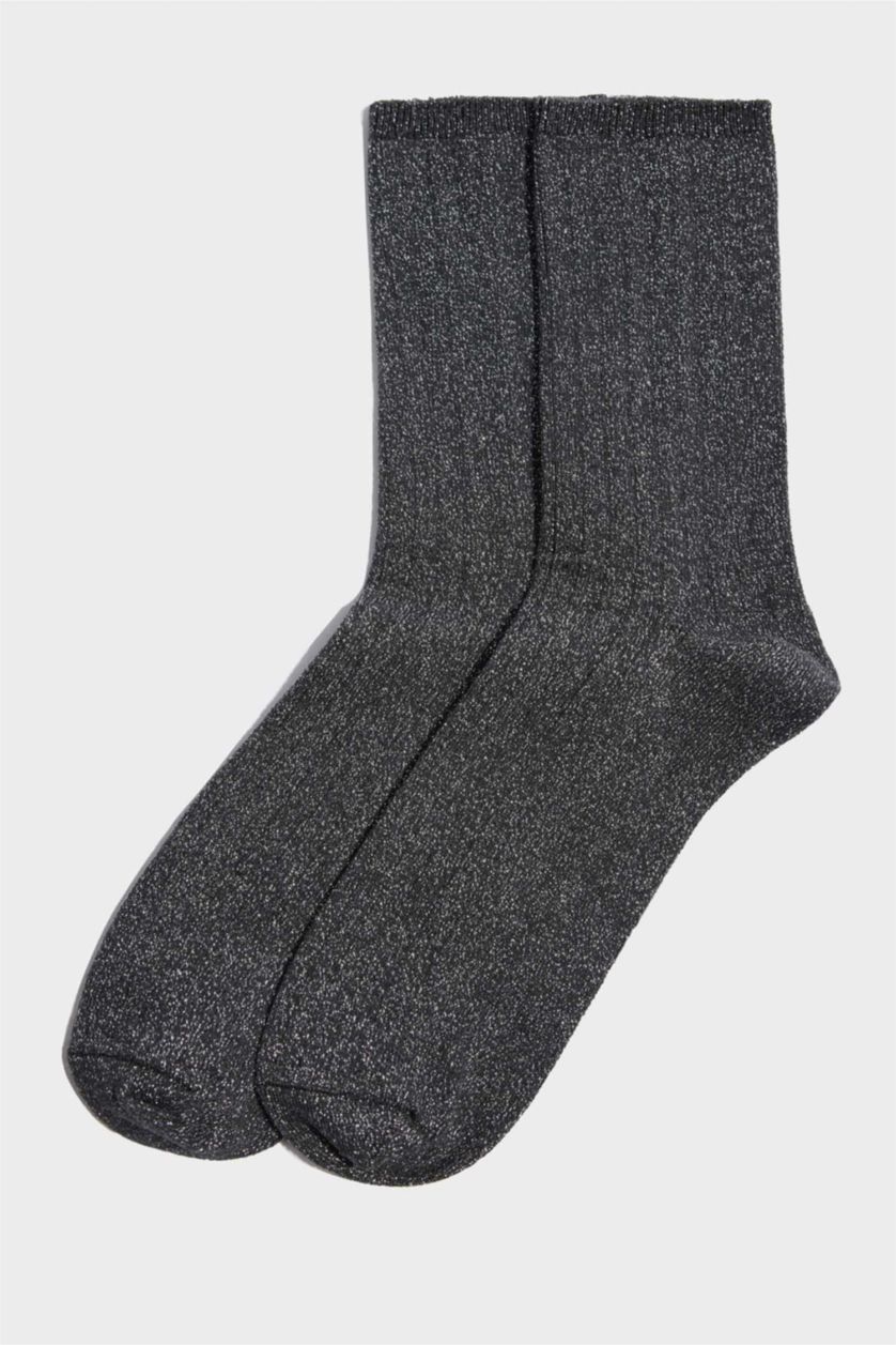 Kadın Siyah Kadın Parıltılı 3'lü Pamuklu Uzun Çorap