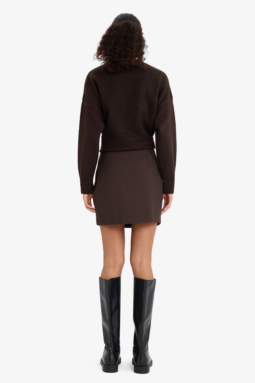 Woman Brown Normal Waist Mini Skirt