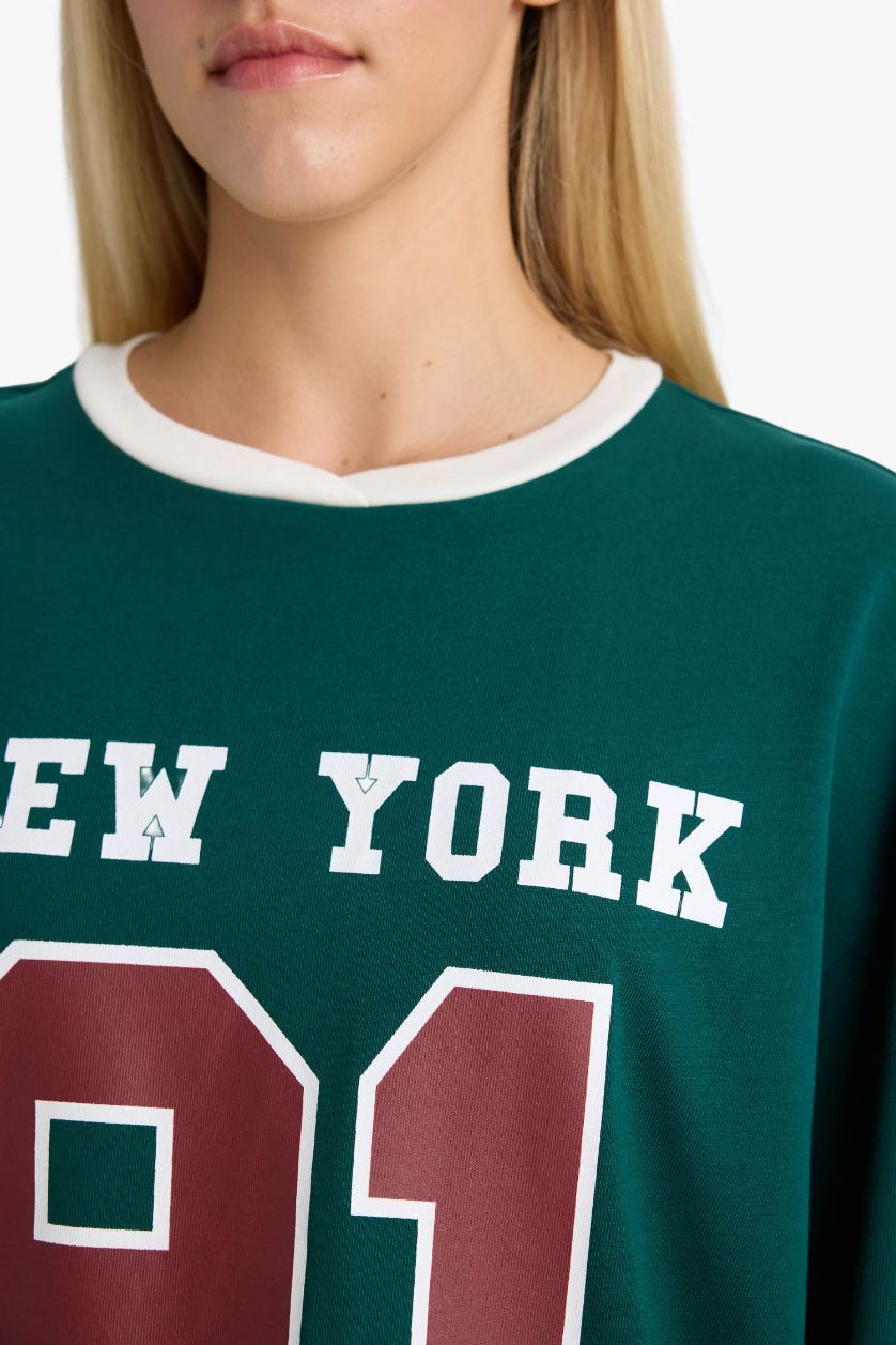 Kadın Yeşil %100 Pamuk Loose Fıt Sırt Baskılı Sweatshirt