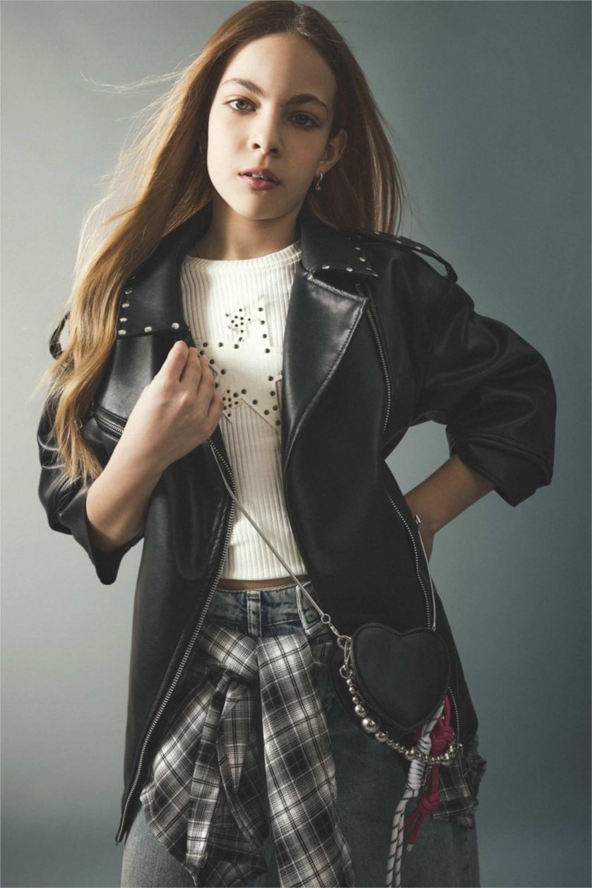 Девочки и подростки Черный Куртка из искусственной кожи для девочек