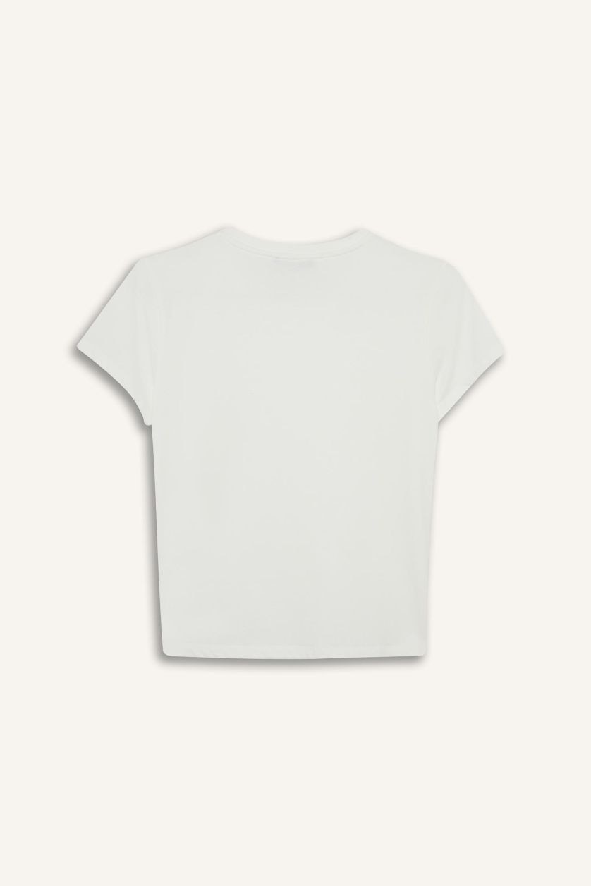 نساء أبيض تيشيرت نص كم قصة عادية بالدانتيل