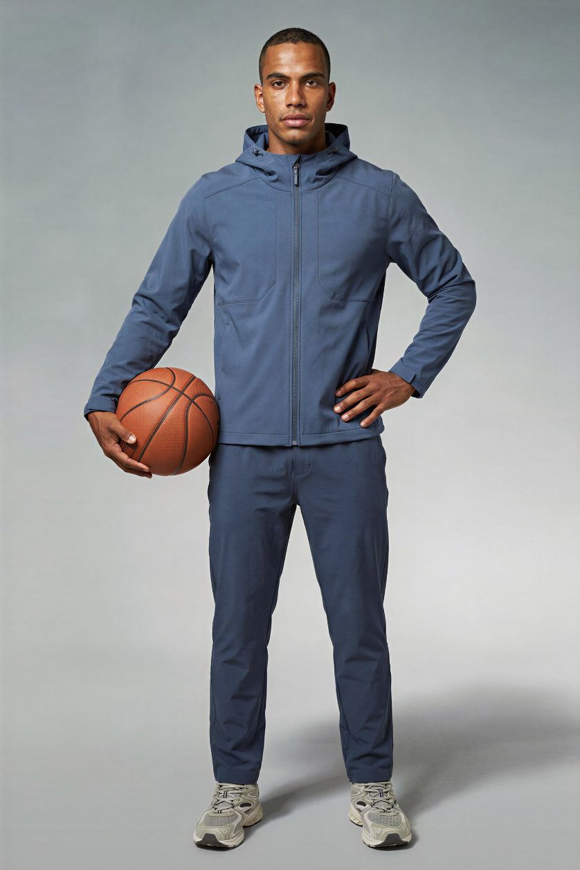 Erkek İndigo 	Rüzgar Geçirmez Su İtici 	 Regular Fıt Kapüşonlu Fermuarlı Mont