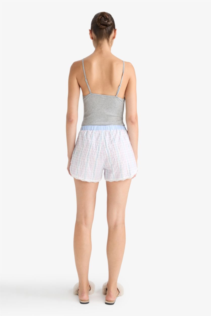 Kadın Açık Mavi Regular Fit Gofre Dokulu Çizgili Şort Pijama Altı