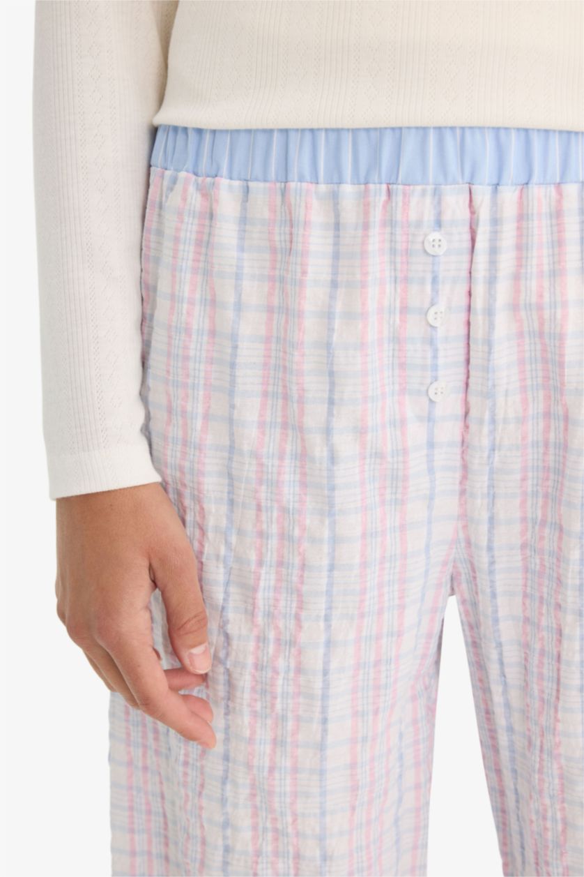 Kadın Açık Mavi Regular Fit Uzun Boy Gofre Dokulu Pijama Altı