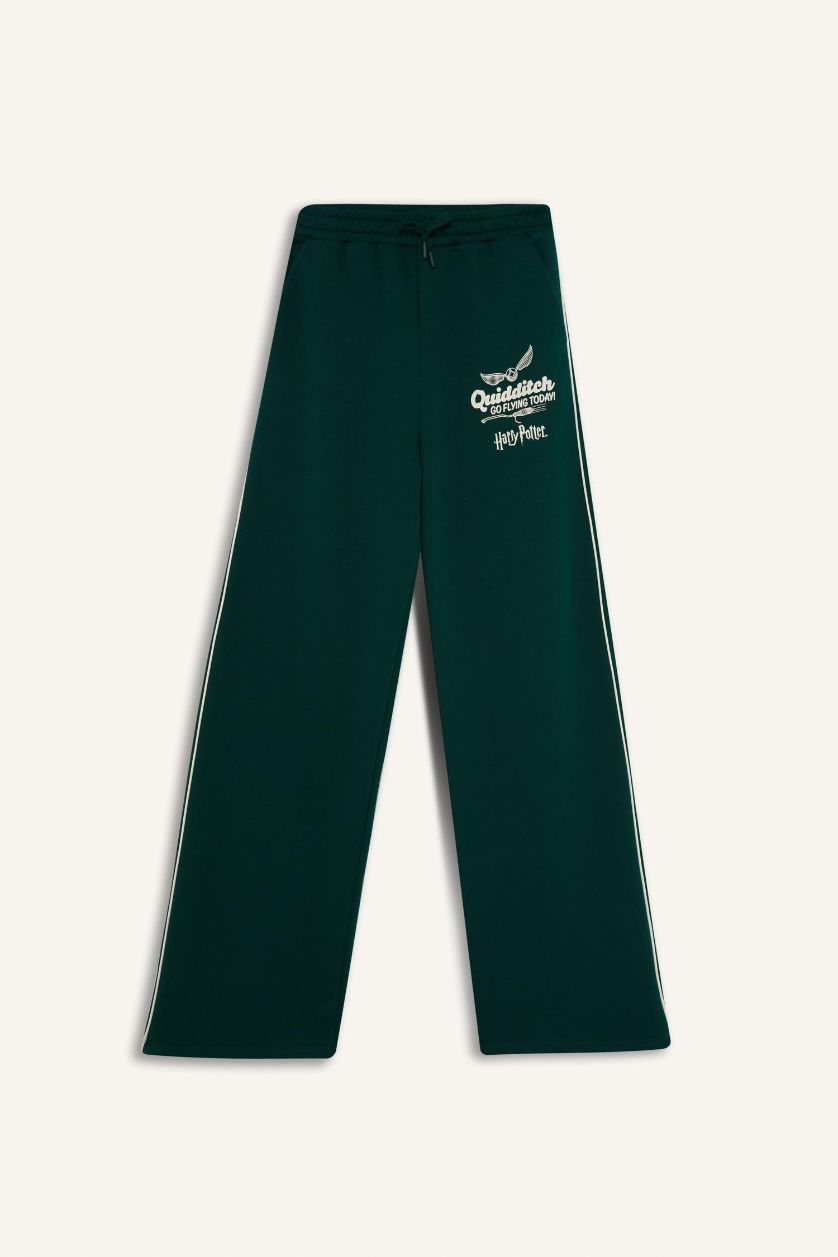 Kadın Yeşil Harry Potter Wide Leg Kalın Eşofman Altı