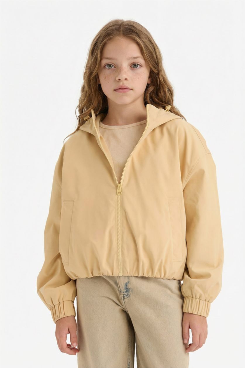 Kız Çocuk - Genç Kız Açık Sarı Kapüşonlu Yağmurluk Kız Çocuk