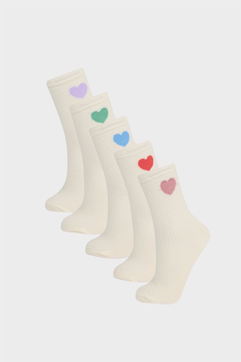GIRLS & TEENS White Girl 5 Piece Cotton Long Socks