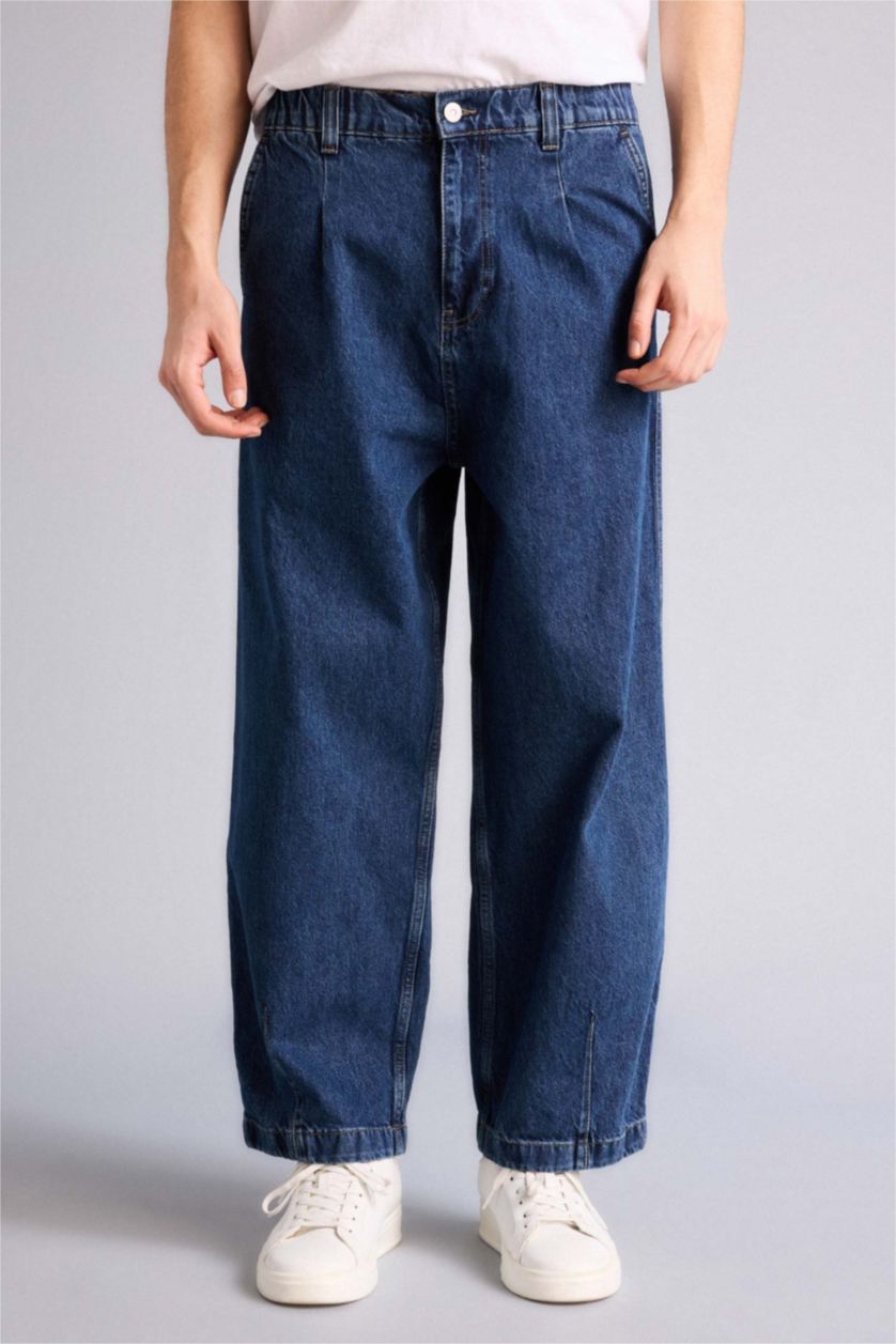 رجال أزرق غامق بنطلون جينز باريل فيت وخصر مطاطي