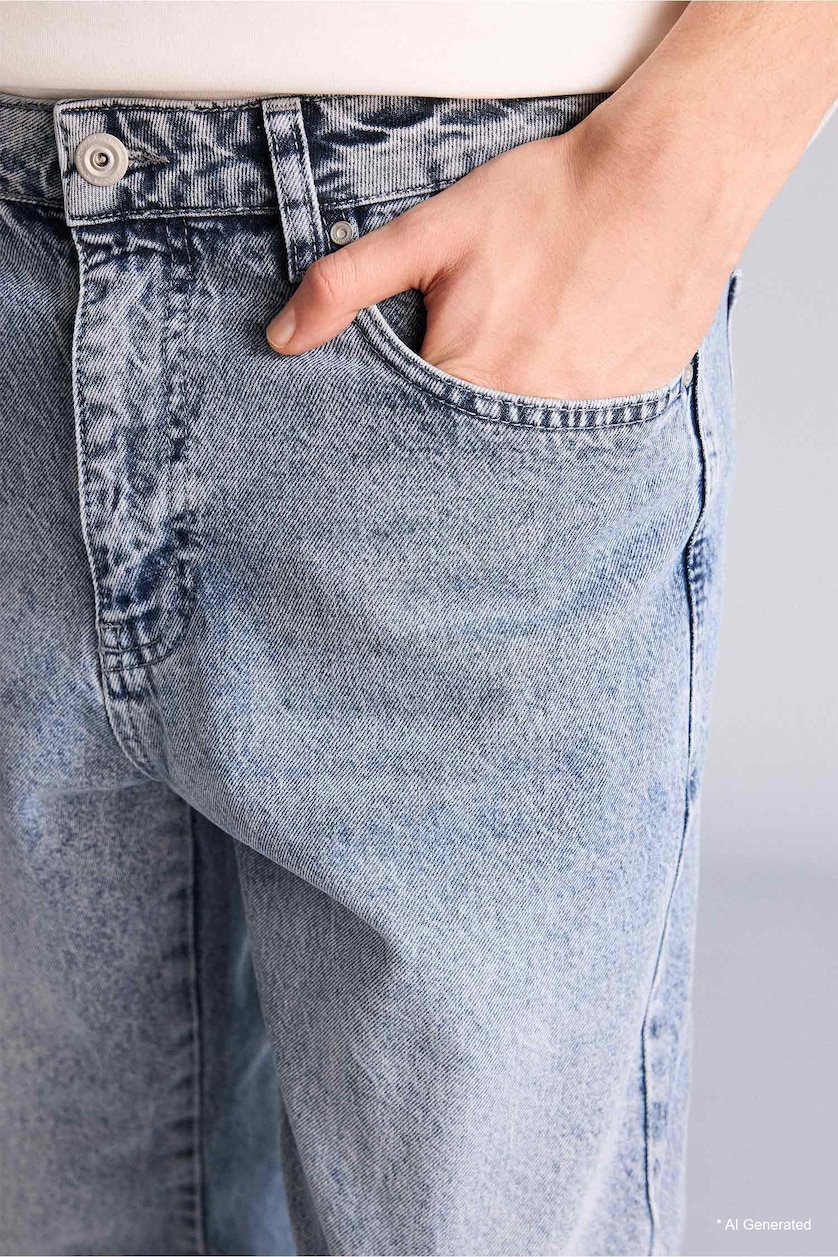 Men Lıght Blue Grey 90’S Slim Fit Jeans