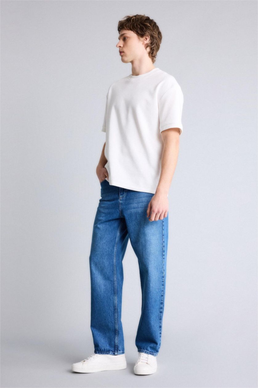 Erkek Mavi Baggy Fıt Pantolon