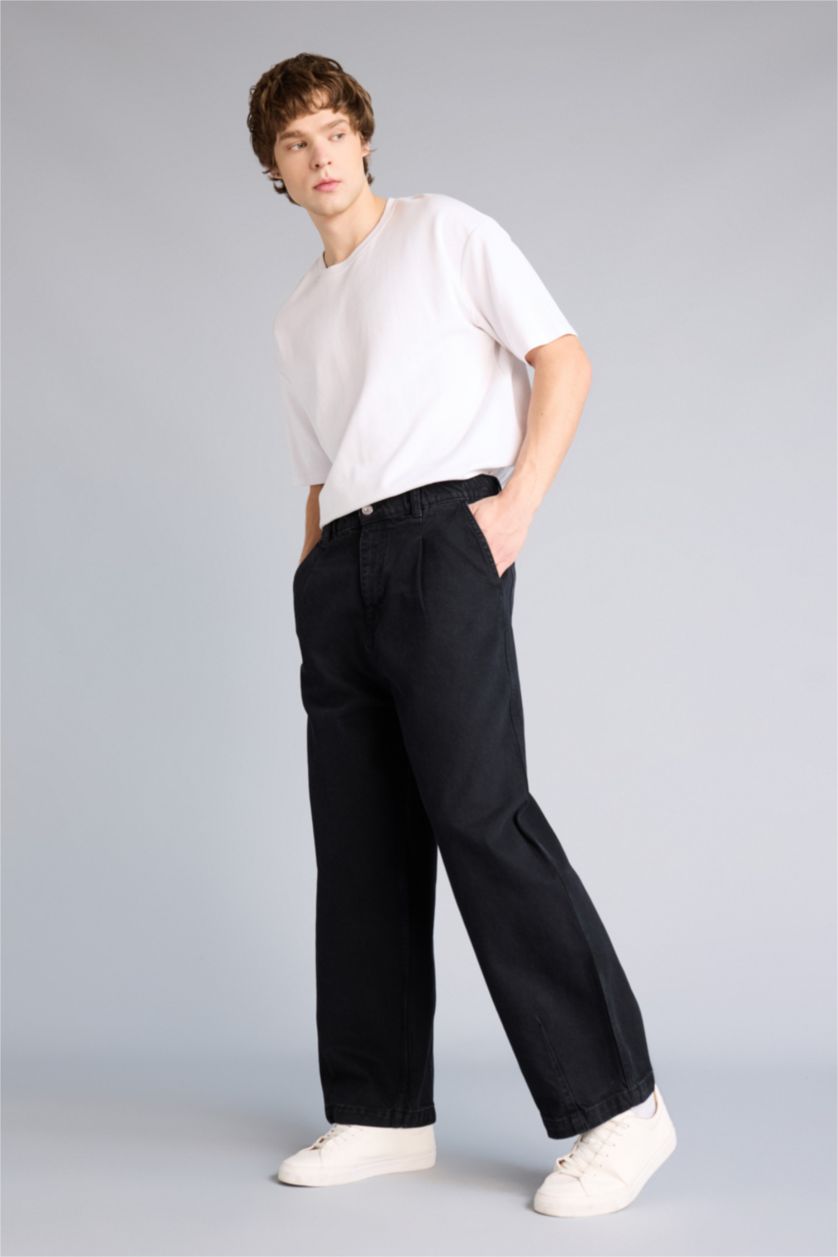 Erkek Siyah Barrel Fıt Pantolon