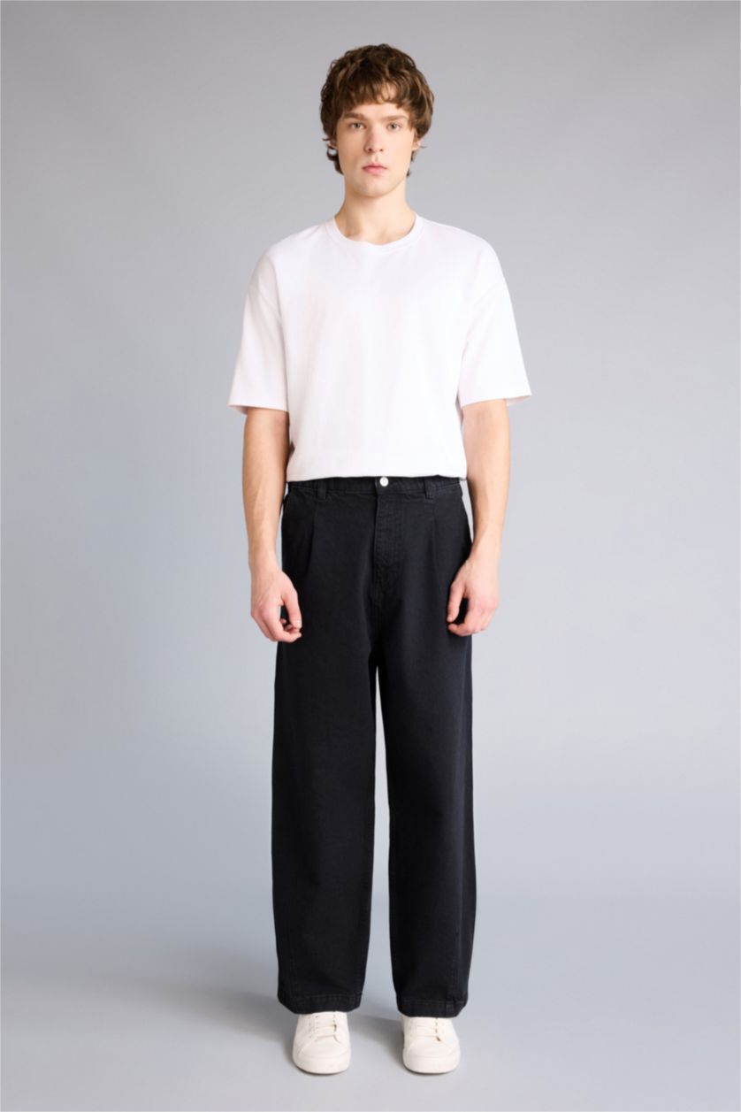 Erkek Siyah Barrel Fıt Pantolon