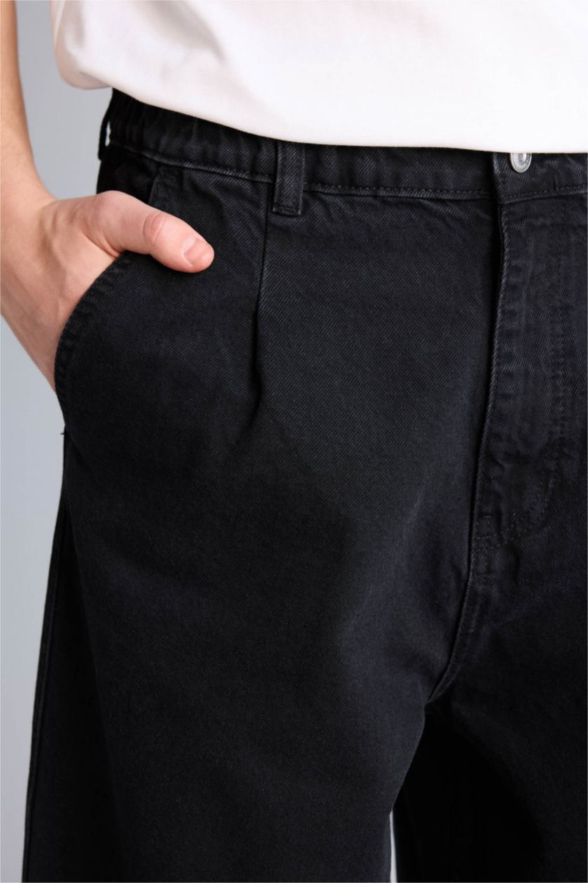 Erkek Siyah Barrel Fıt Pantolon