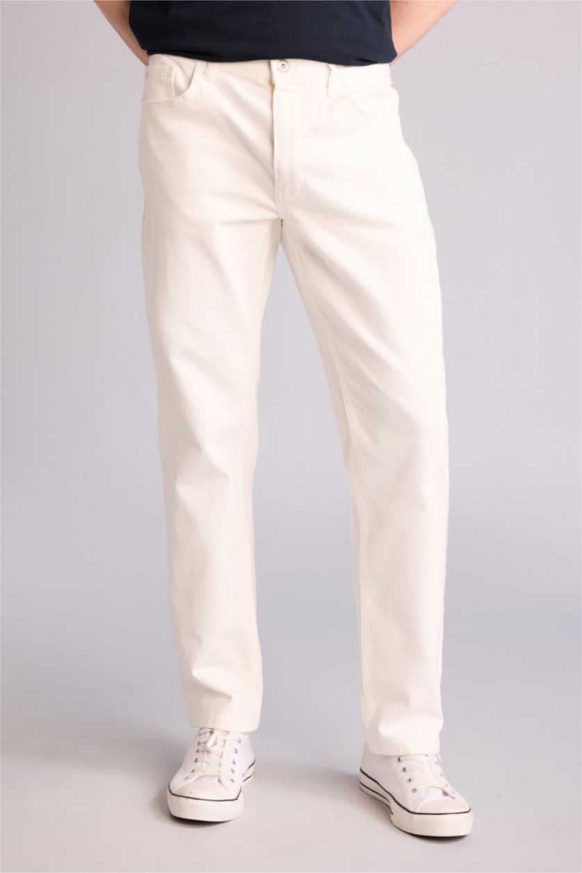 Erkek Beyaz Esnek Belli Carrot Fit Jean Pantolon