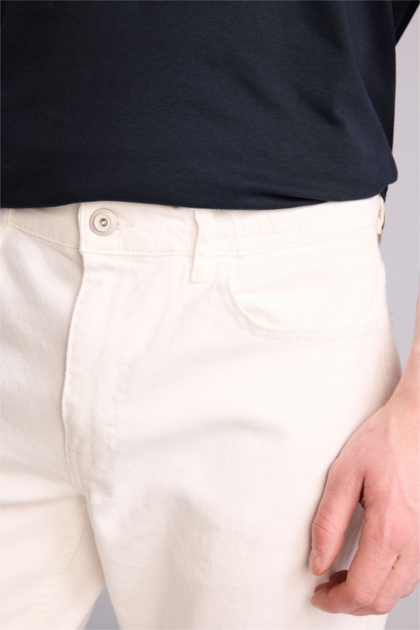 Erkek Beyaz Esnek Belli Carrot Fit Jean Pantolon