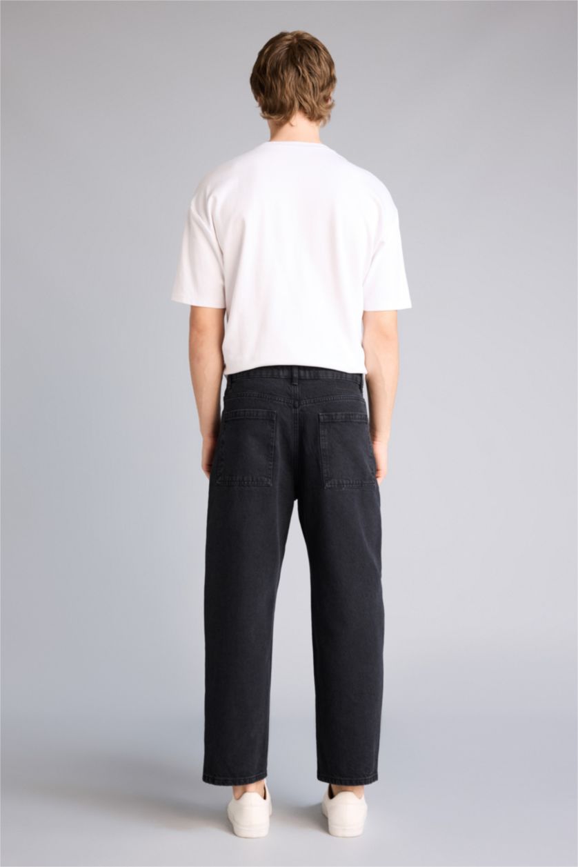 Erkek Siyah Tapered Wıde Leg Fıt Pantolon