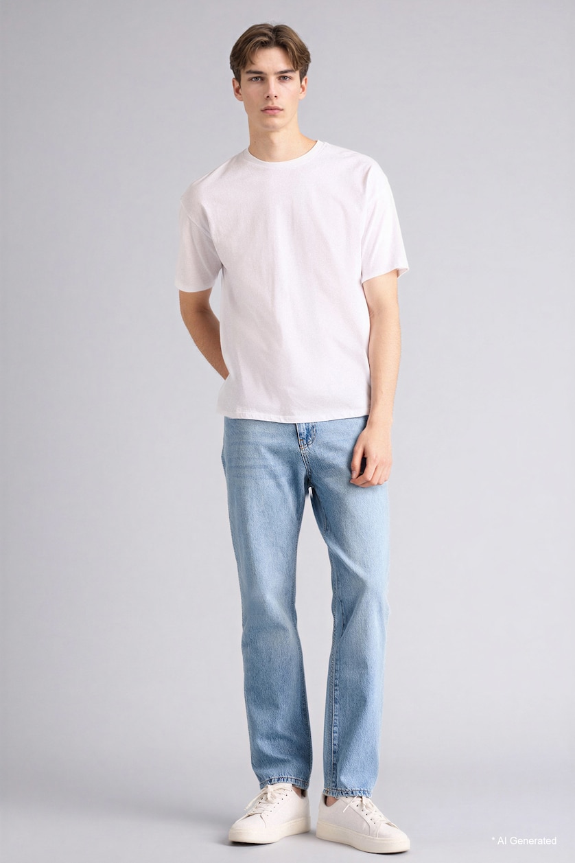 Men Light Blue Straight Fit Trousers