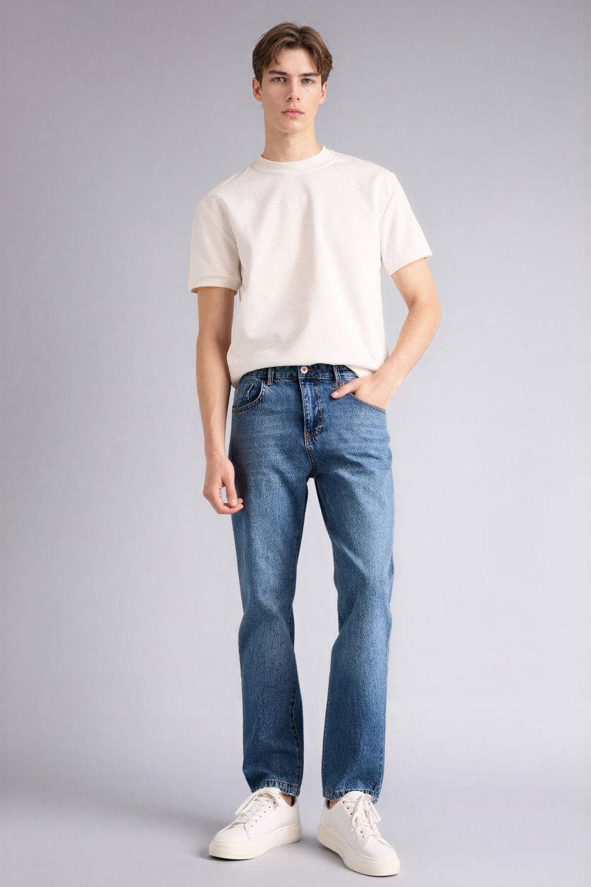 رجال أزرق بنطرون قصة مستقيمة