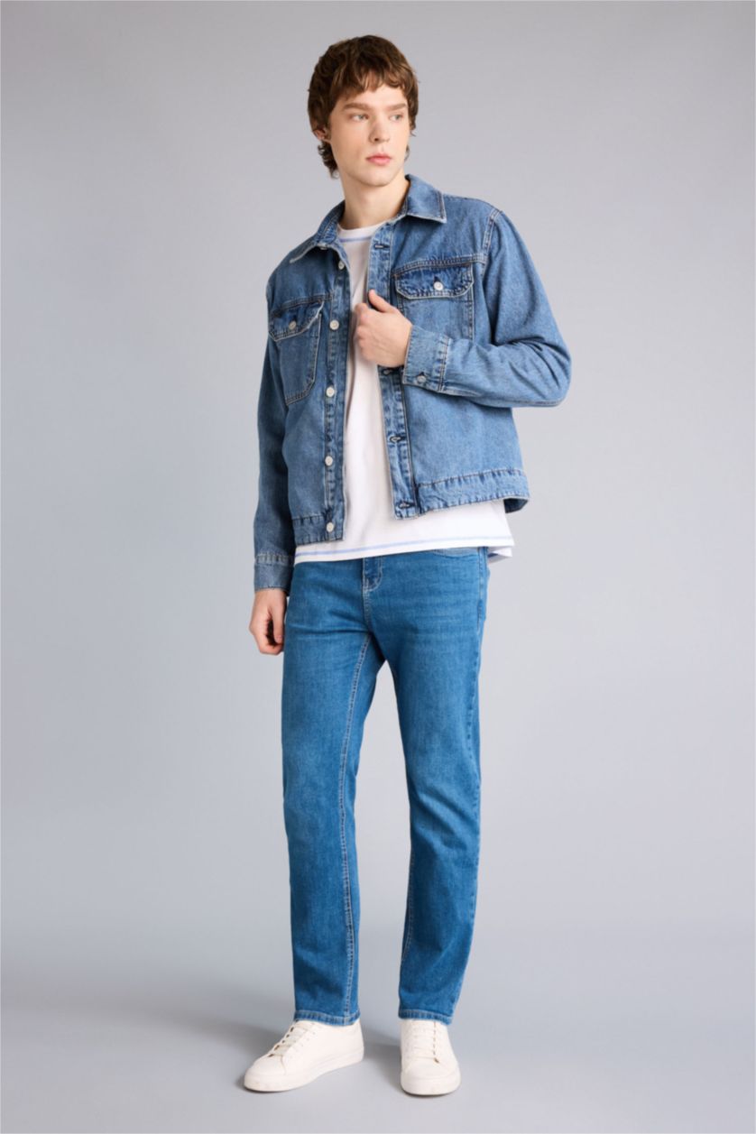 MAN Blue Regular Fit Cotton Jacket